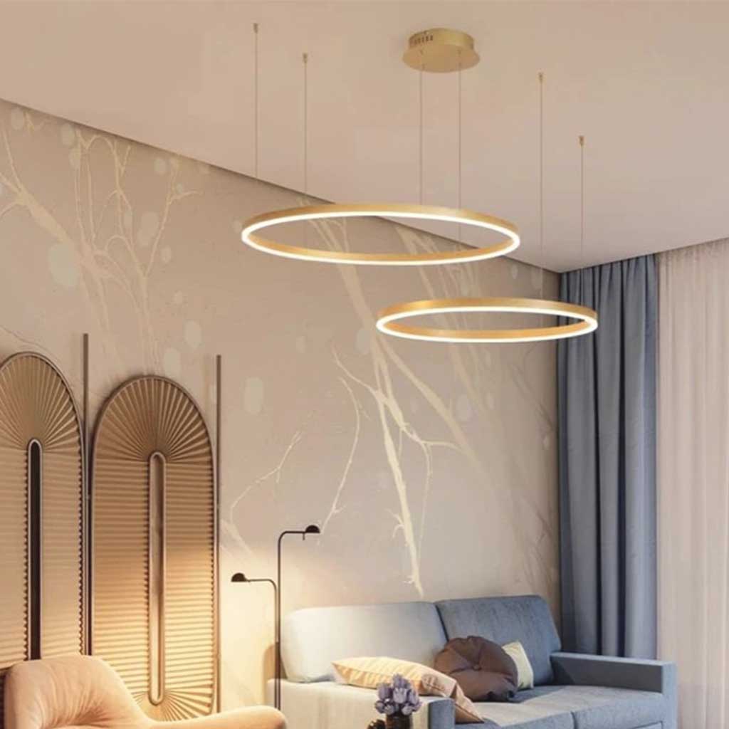 Dimbare Aluminium Kroonluchter met Ringen Zwart Goud Instelbaar LED Licht Moderne Hanglamp Woonkamer | Sansoti