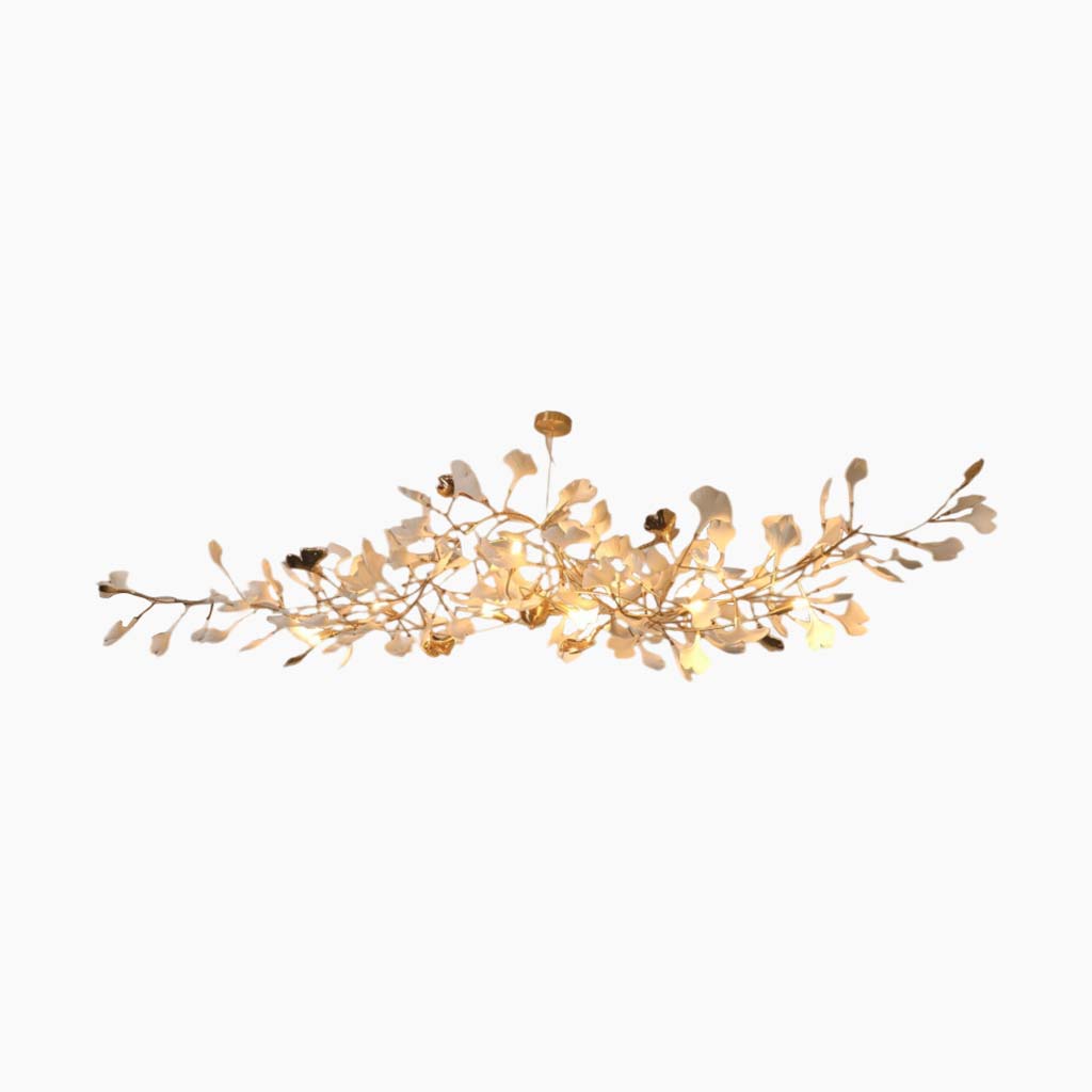 Ginkgo Leaf Chandelier, Ceramic, Gold-Colored and White, Pendant Light, Dining Room, Living Room, Bedroom Lighting | Sansoti