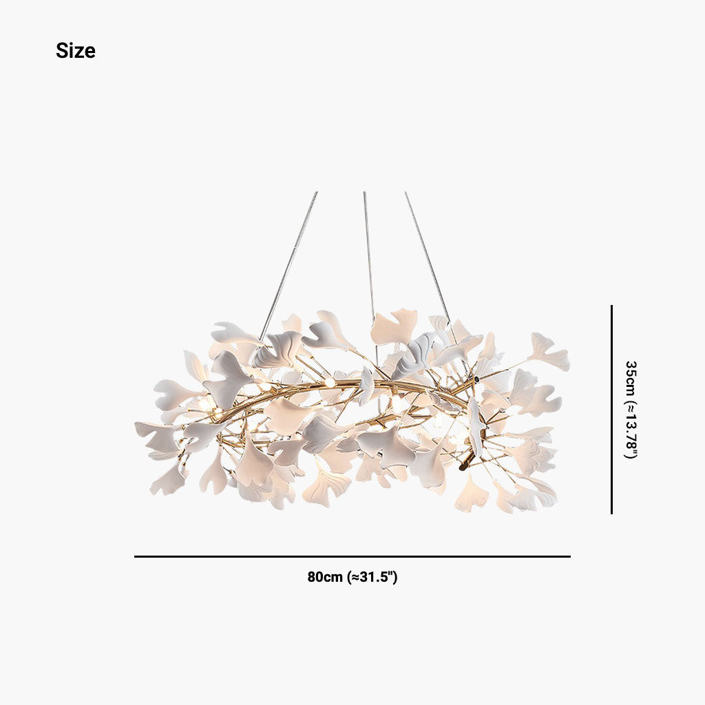 Keramischer Kronleuchter mit Ginkgoblättern Weiß Gold LED-Deckenleuchte Esszimmer Wohnzimmer Modern Skandinavisch | Sansoti