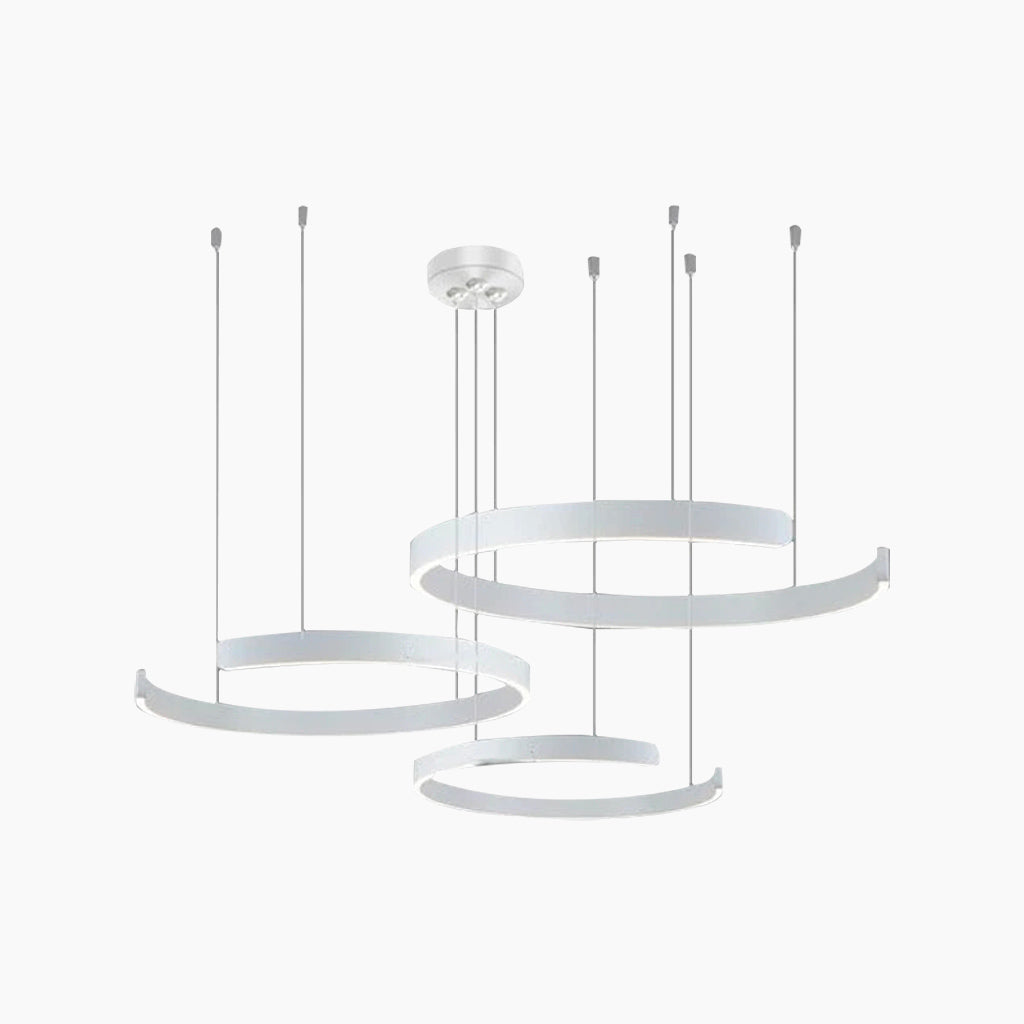 Lustre LED à anneaux à intensité variable avec télécommande, noir, doré et blanc, design moderne pour salon et salle à manger | Sansoti
