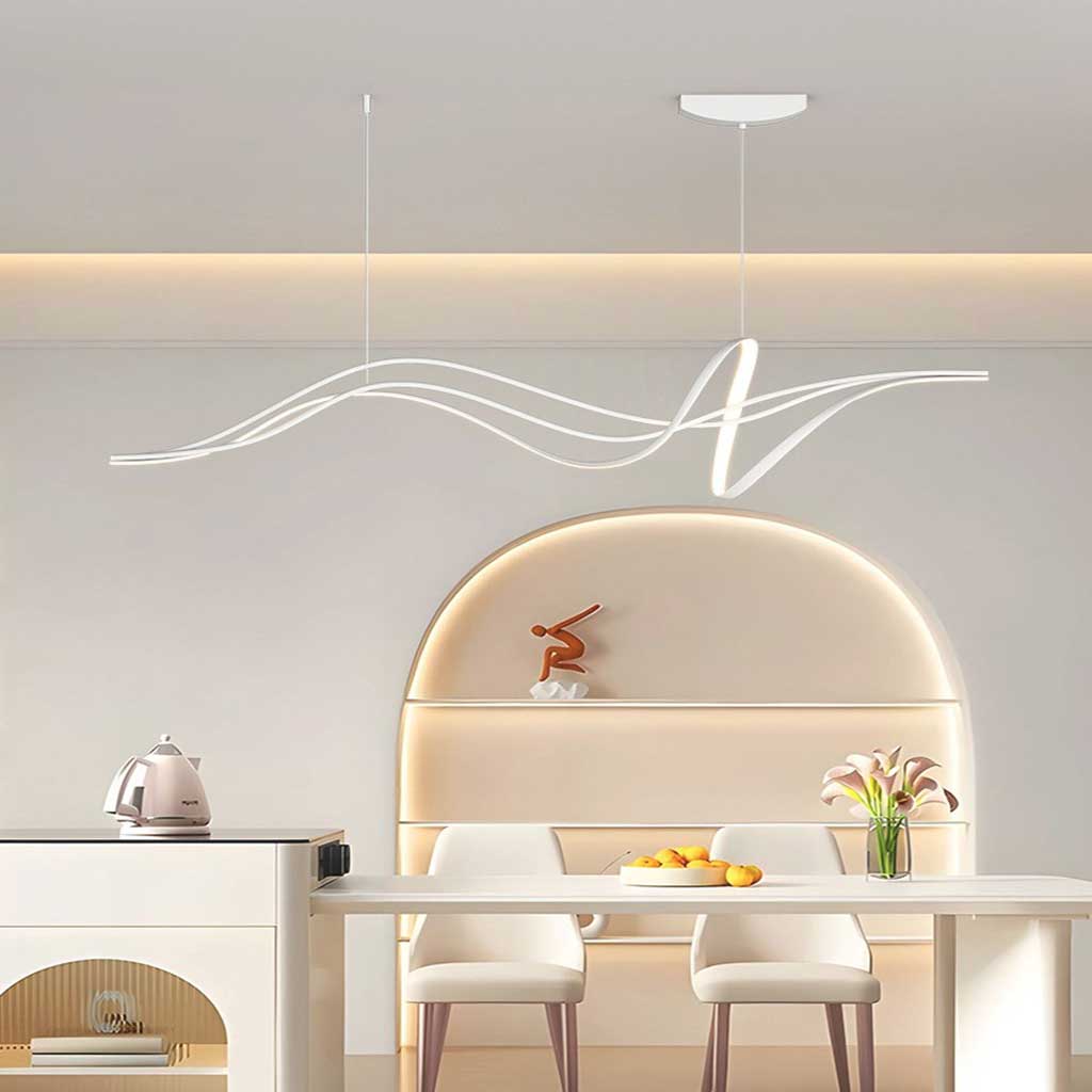 LED-Hängeleuchte in Wellenform Dimmbarer Kronleuchter Schwarz Weiß Wohnzimmer Esszimmer Modernes Design 120-140cm Stimmungsbeleuchtung | Sansoti