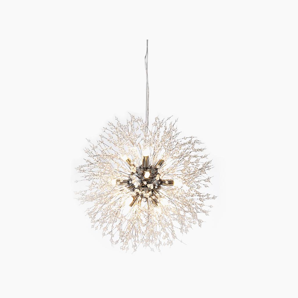 Lustre en cristal et métal, design pissenlit, 8-16 points lumineux, doré et argenté, pour salon, salle à manger et entrée | Sansoti