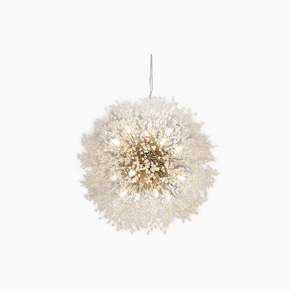 Lustre en cristal et métal, design pissenlit, 8-16 points lumineux, doré et argenté, pour salon, salle à manger et entrée | Sansoti