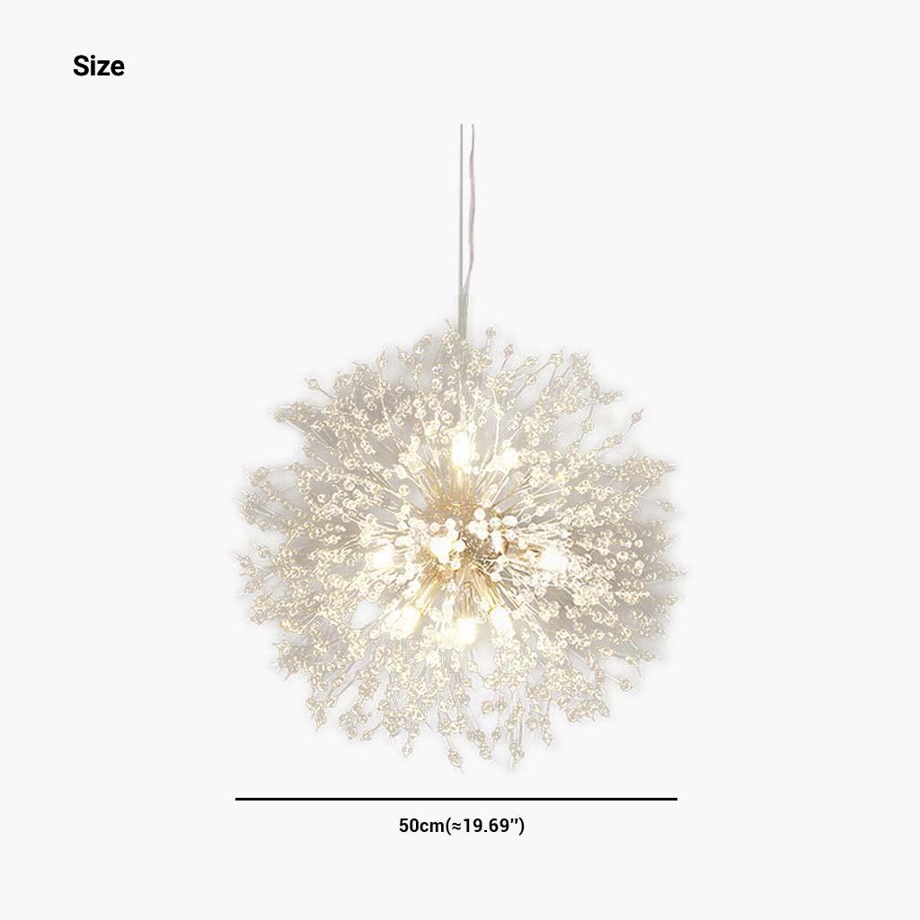 Lustre en cristal et métal, design pissenlit, 8-16 points lumineux, doré et argenté, pour salon, salle à manger et entrée | Sansoti