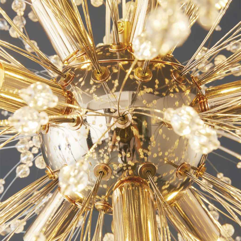 Lustre en cristal et métal, design pissenlit, 8-16 points lumineux, doré et argenté, pour salon, salle à manger et entrée | Sansoti