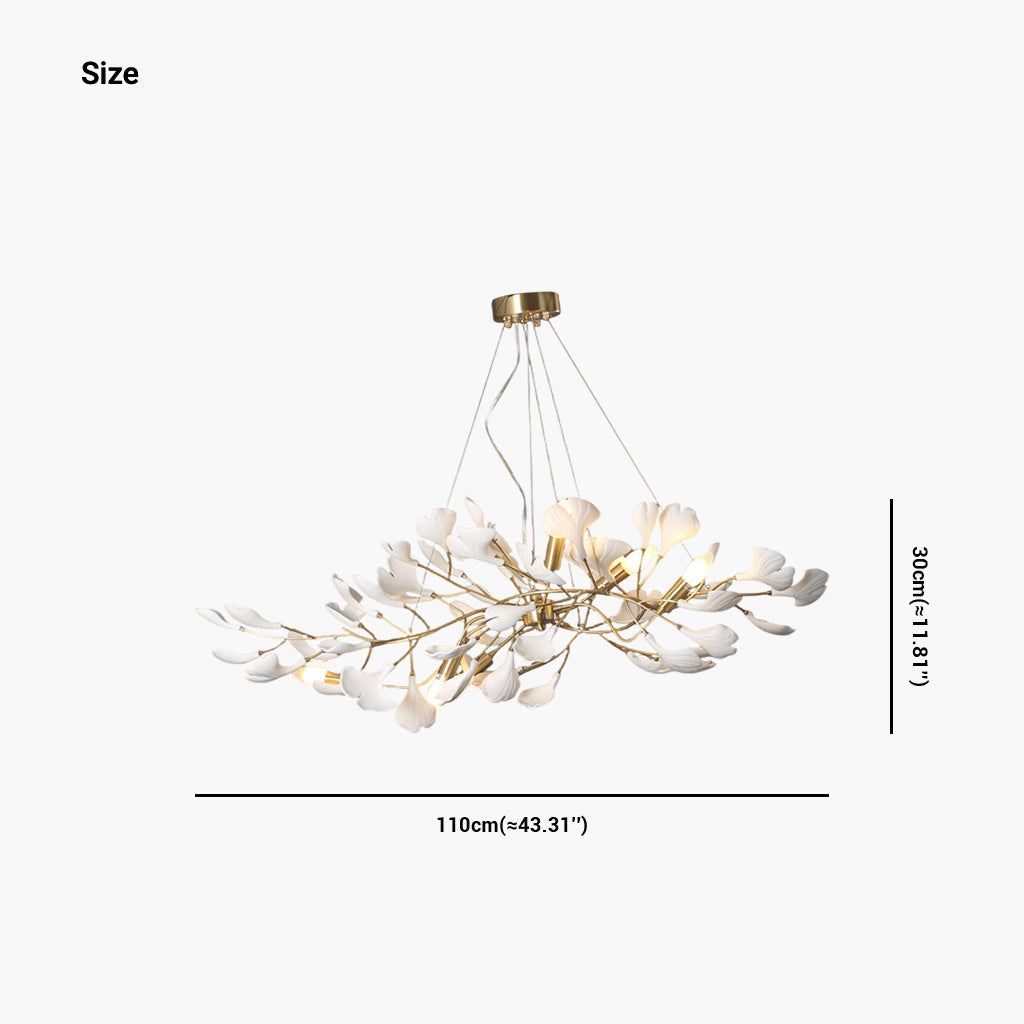 Ginkgo Leaf Chandelier, Ceramic, Gold-Colored and White, Pendant Light, Dining Room, Living Room, Bedroom Lighting | Sansoti