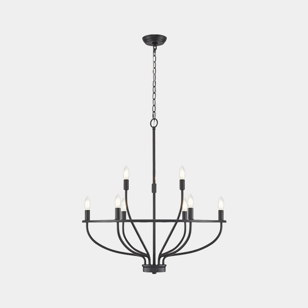 Lustre rond à branches et bougies, fer noir et doré, style champêtre, salle à manger et salon, 6, 9 ou 12 lampes | Sansoti