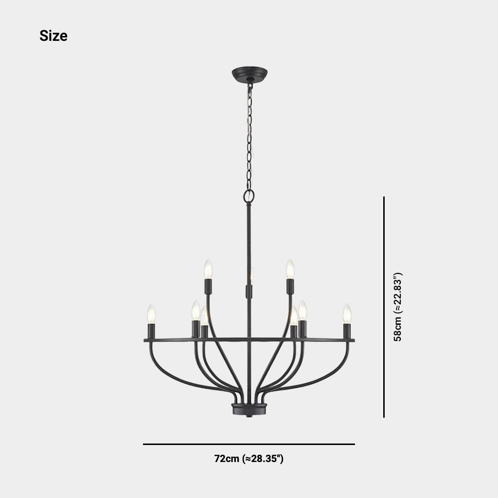 Lustre rond à branches et bougies, fer noir et doré, style champêtre, salle à manger et salon, 6, 9 ou 12 lampes | Sansoti