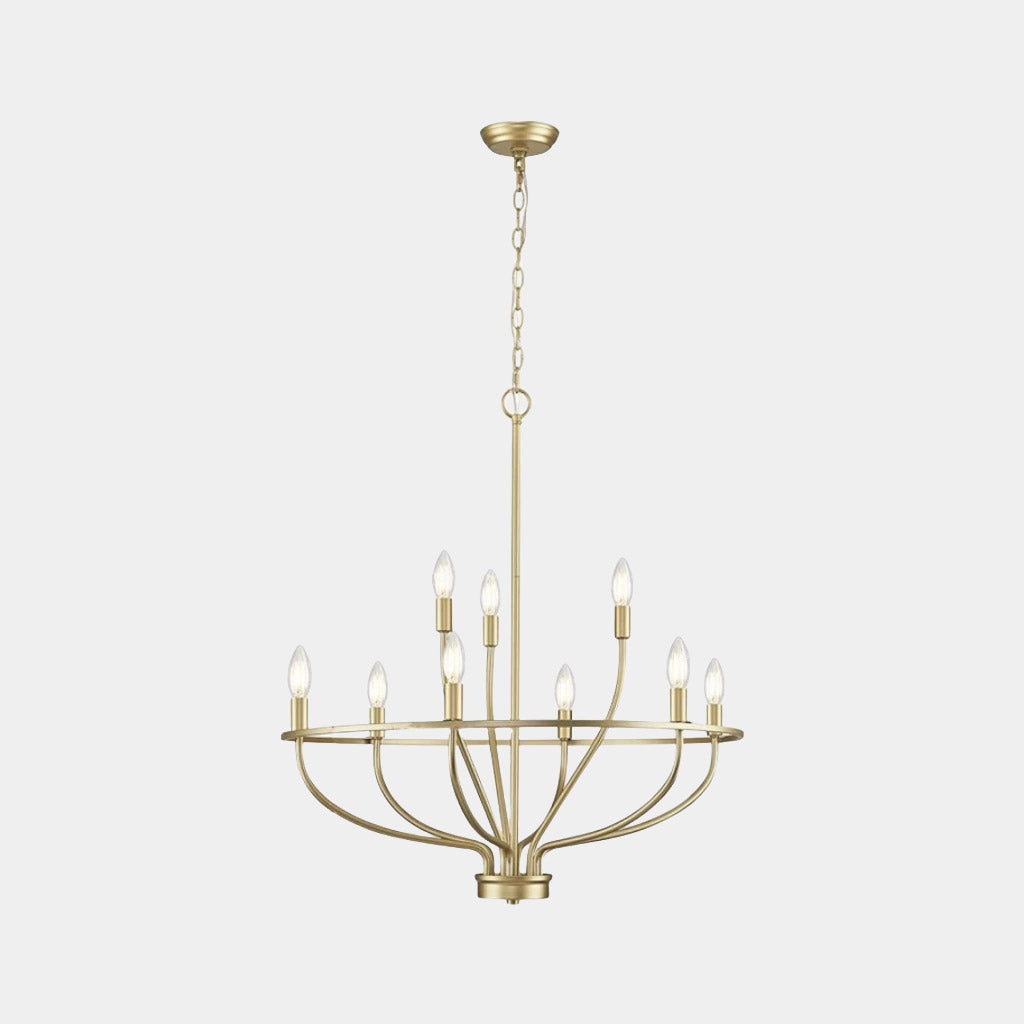 Lustre rond à branches et bougies, fer noir et doré, style champêtre, salle à manger et salon, 6, 9 ou 12 lampes | Sansoti