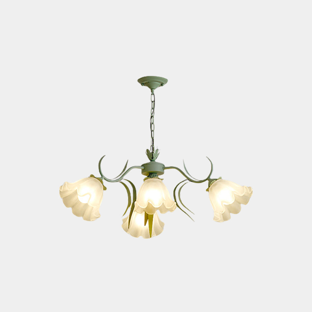 Kroonluchter Metaal Glas Lelietje-van-Dalen Bloemen Groen Wit Hanglamp Eetkamer Woonkamer Romantisch Sfeerlicht | Sansoti