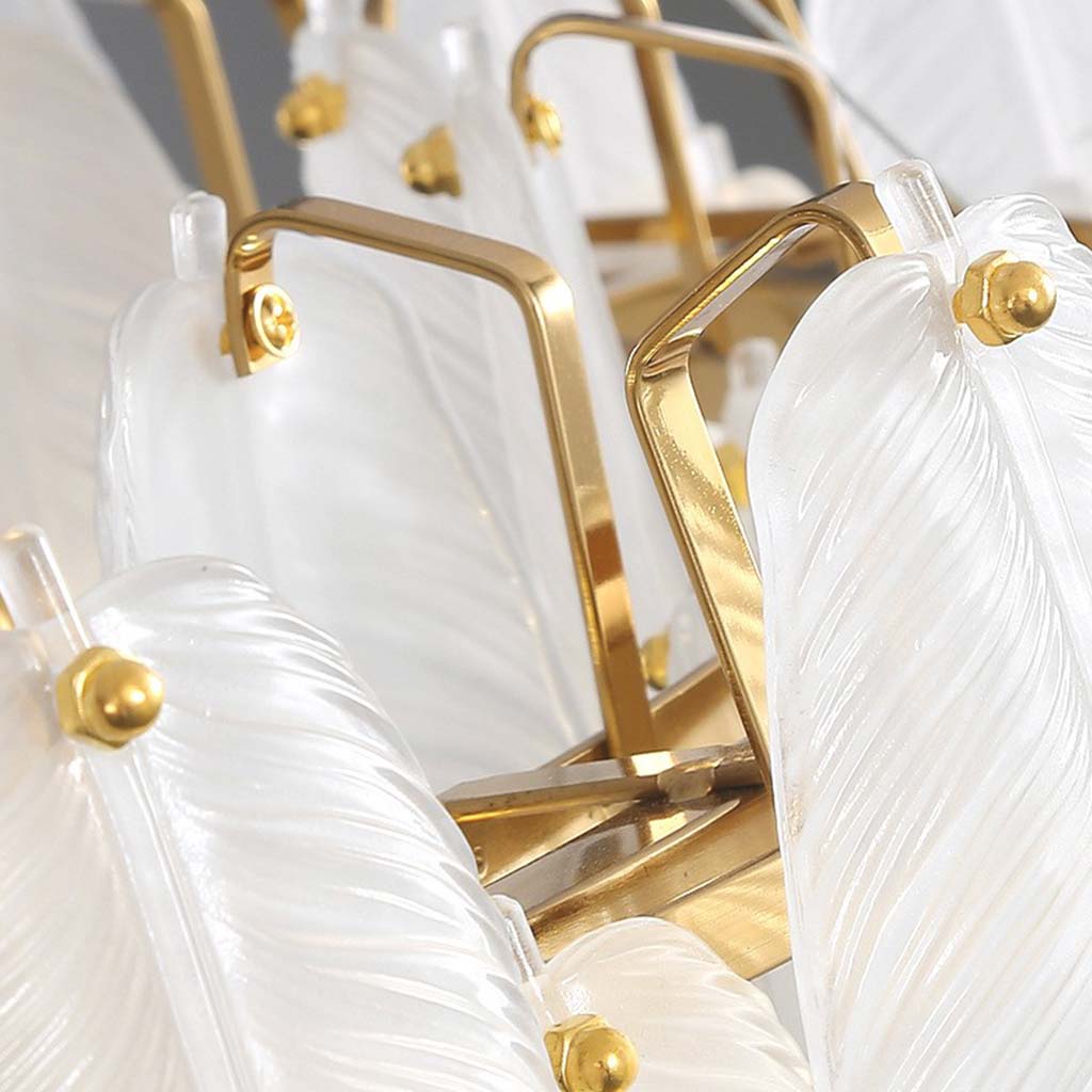 Chandelier Glass Feathers Round Rectangular Gold White LED Ceiling Light Modern Scandinavian Luxury Lighting | Sansoti