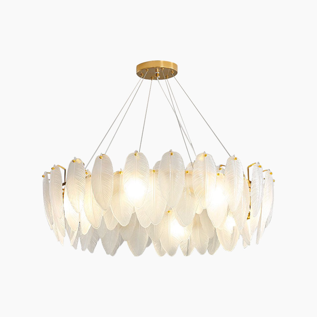 Kroonluchter Glazen Veren Rond Rechthoekig Goud Wit LED Plafondlamp Modern Scandinavisch Luxe Verlichting | Sansoti