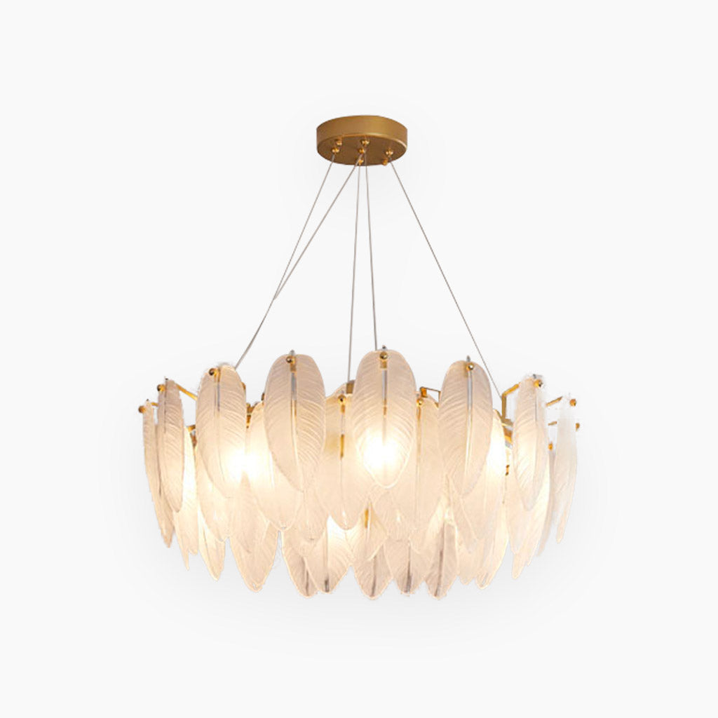 Chandelier Glass Feathers Round Rectangular Gold White LED Ceiling Light Modern Scandinavian Luxury Lighting | Sansoti