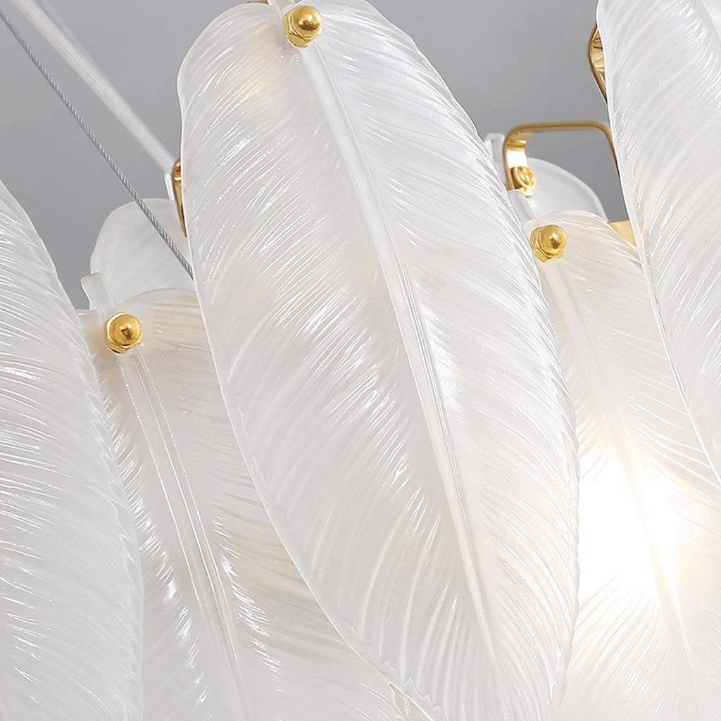 Chandelier Glass Feathers Round Rectangular Gold White LED Ceiling Light Modern Scandinavian Luxury Lighting | Sansoti