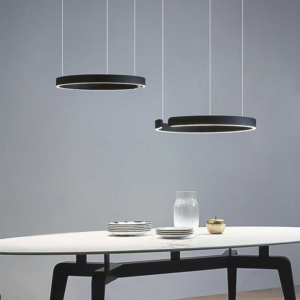 Dimmable LED Ring Chandelier with Remote Control Black Gold White Modern Design for Living Room and Dining Room | Sansoti