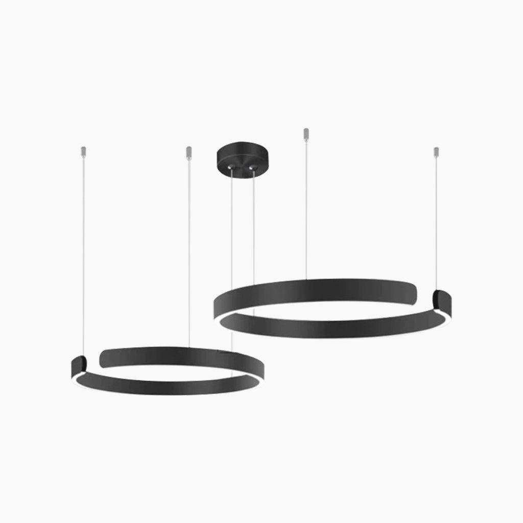 Lustre LED à anneaux à intensité variable avec télécommande, noir, doré et blanc, design moderne pour salon et salle à manger | Sansoti