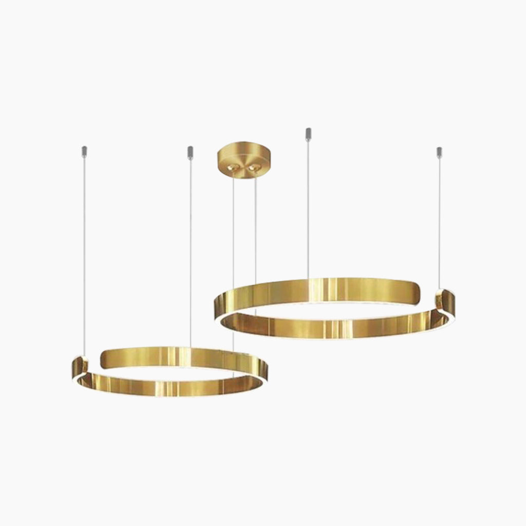 Lustre LED à anneaux à intensité variable avec télécommande, noir, doré et blanc, design moderne pour salon et salle à manger | Sansoti