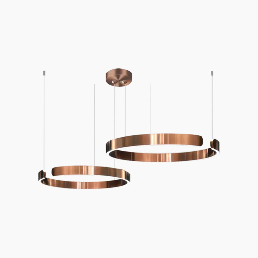 Lustre LED à anneaux à intensité variable avec télécommande, noir, doré et blanc, design moderne pour salon et salle à manger | Sansoti