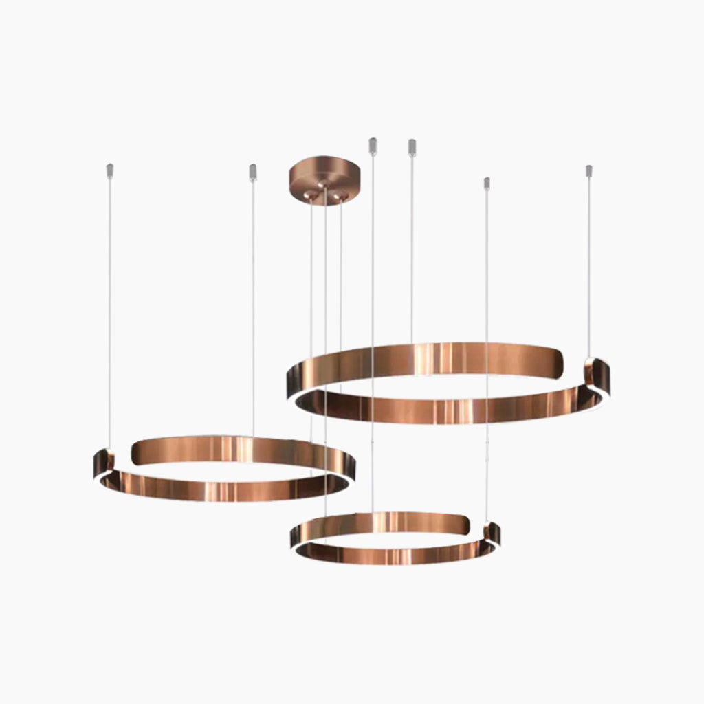 Lustre LED à anneaux à intensité variable avec télécommande, noir, doré et blanc, design moderne pour salon et salle à manger | Sansoti