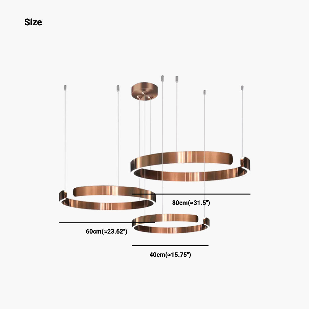 Lustre LED à anneaux à intensité variable avec télécommande, noir, doré et blanc, design moderne pour salon et salle à manger | Sansoti