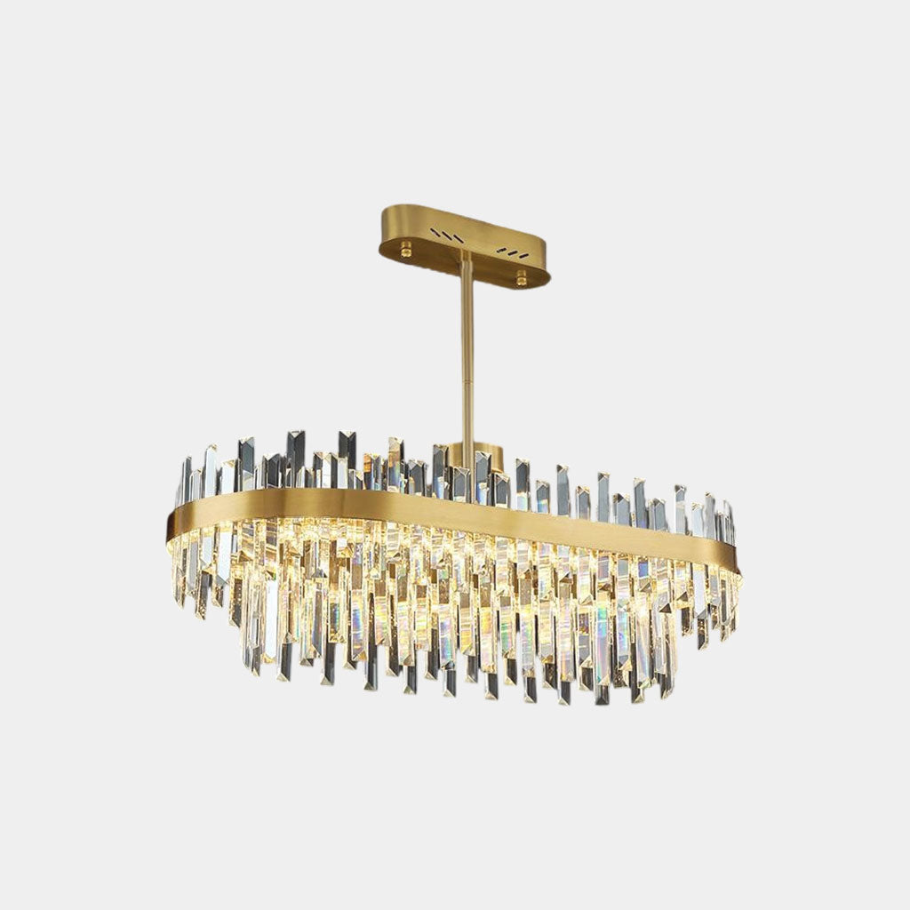 Lustre en cristal LED doré, forme ronde ovale, couleur de lumière réglable, pour salle à manger et salon, design moderne luxueux | Sansoti