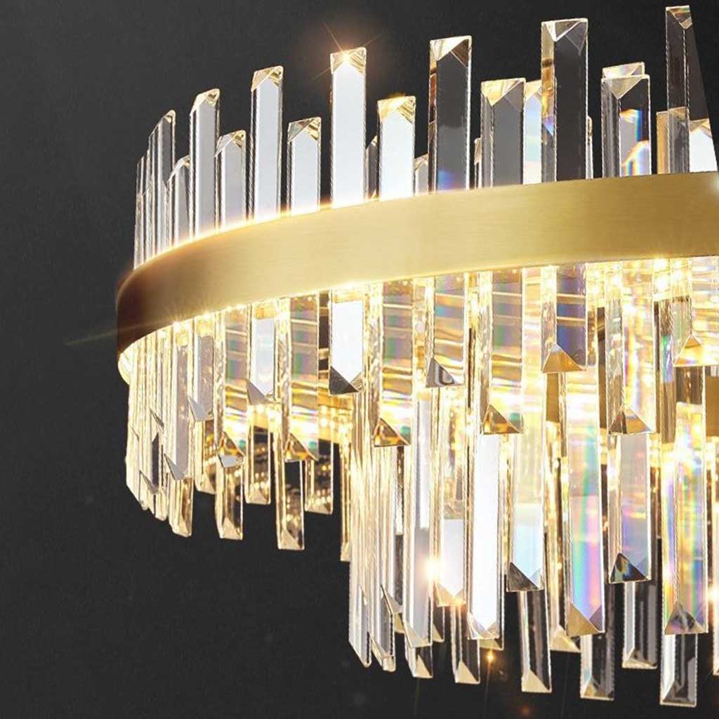 Lustre en cristal LED doré, forme ronde ovale, couleur de lumière réglable, pour salle à manger et salon, design moderne luxueux | Sansoti