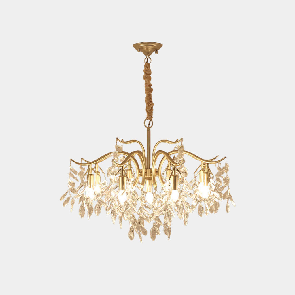 Kroonluchter Kristal Goud Verstelbaar LED Licht – K9 Kristal Metaal Design voor Eetkamer en Slaapkamer | Sansoti