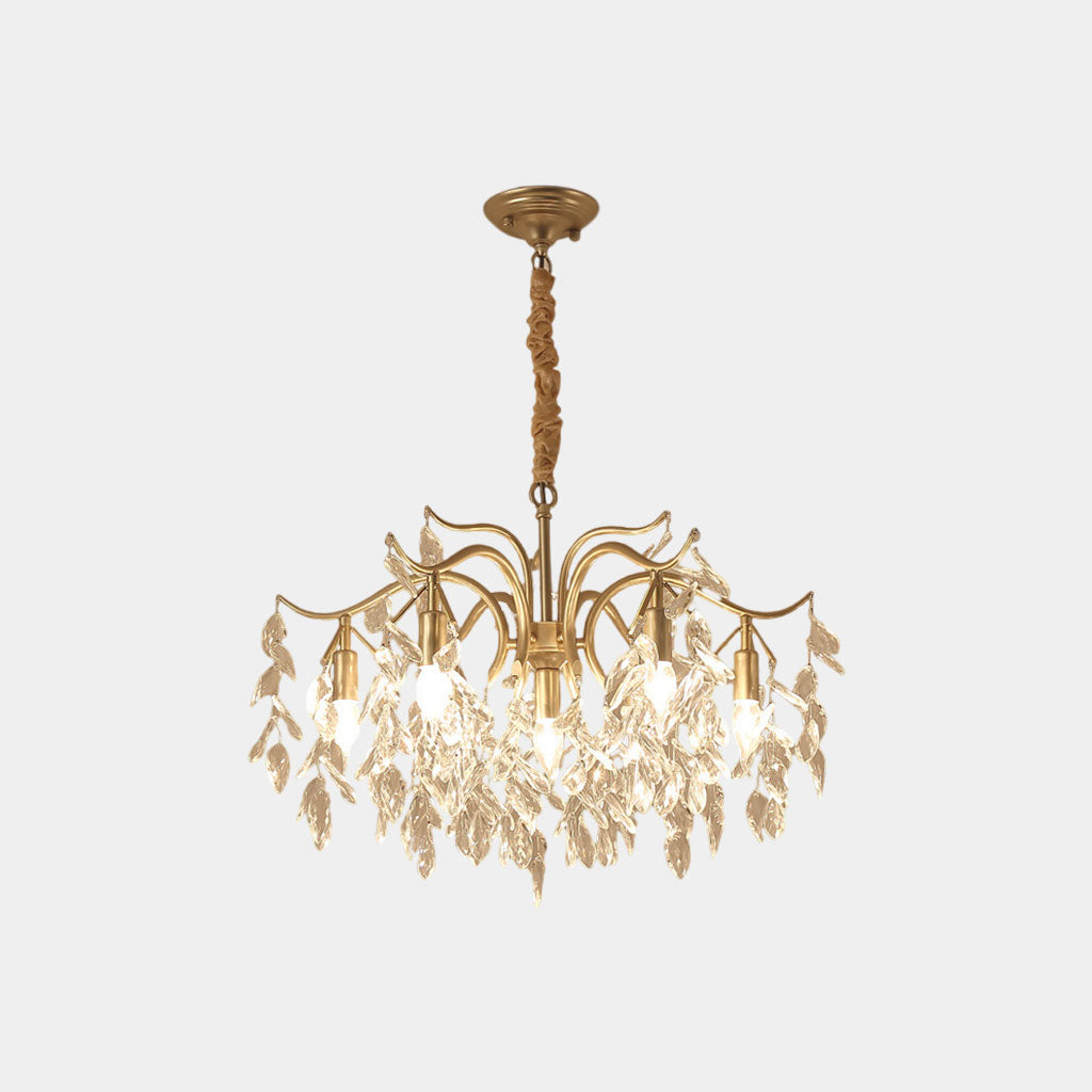Gold Crystal Chandelier Adjustable LED Light – K9 Crystal Metal Design for Dining Room and Bedroom | Sansoti