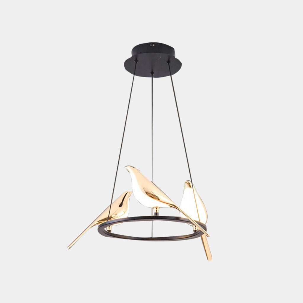 Elster-Pendelleuchte in Schwarz-Gold, LED-Kronleuchter mit modernem dekorativem Vogelmotiv für Wohnzimmer und Esszimmer | Sansoti