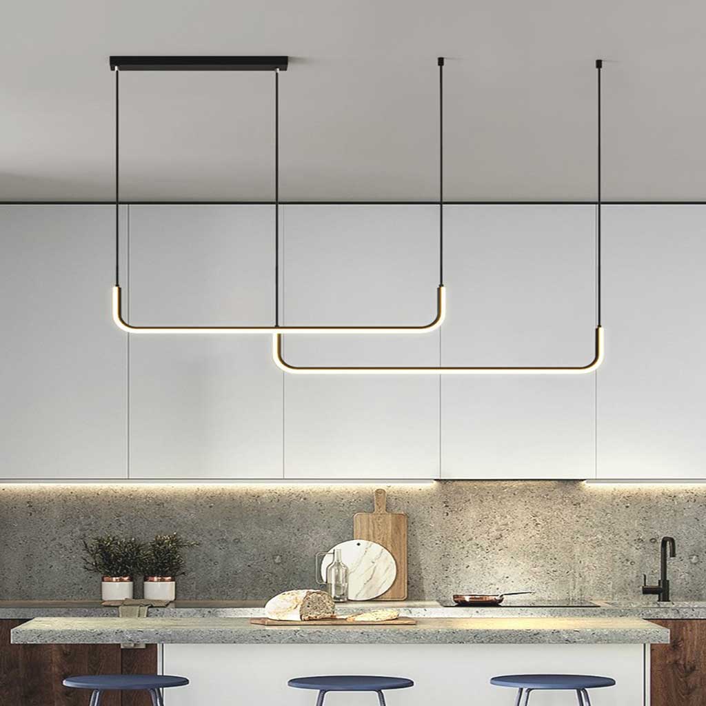 Lineare LED-Pendelleuchte Metall Gold Schwarz Dimmbar Verstellbar 3 Lichtfarben Modern Esszimmer-Deckenleuchte | Sansoti