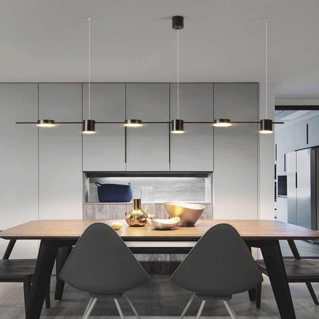 Ściemniana liniowa wisząca lampa LED z aluminium, czarno-złota, do jadalni, nowoczesny regulowany żyrandol designerski | Sansoti