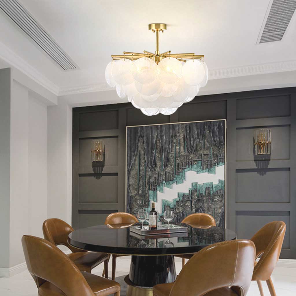 Glas-Pendelleuchte Weiß Gold Runde Scheiben Wohnzimmer Esszimmer Schlafzimmer LED-Beleuchtung Modernes Design | Sansoti