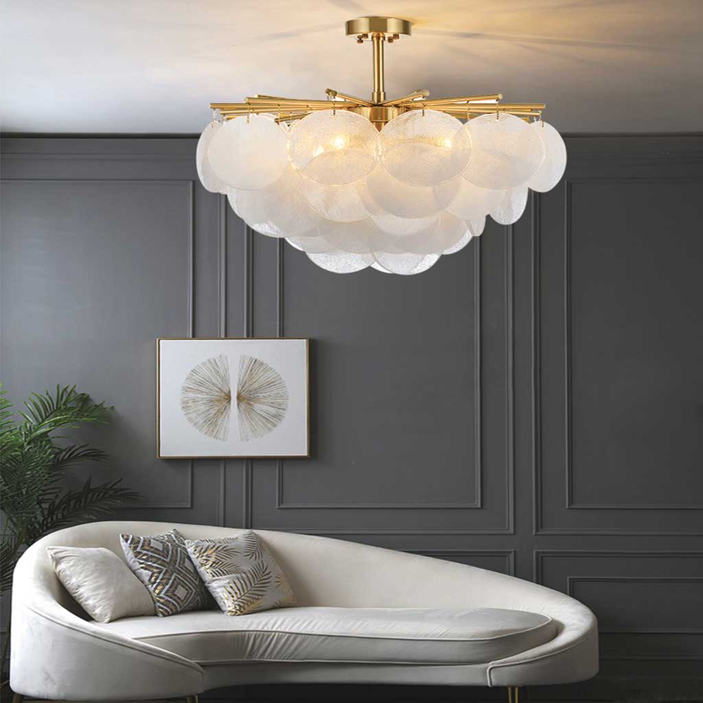 Glas-Pendelleuchte Weiß Gold Runde Scheiben Wohnzimmer Esszimmer Schlafzimmer LED-Beleuchtung Modernes Design | Sansoti