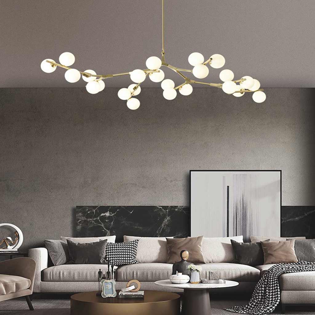 Chandelier Glass Globes Branched Arms Metal 12-24 Lights Modern Design Living Room Dining Room Hallway | Sansoti