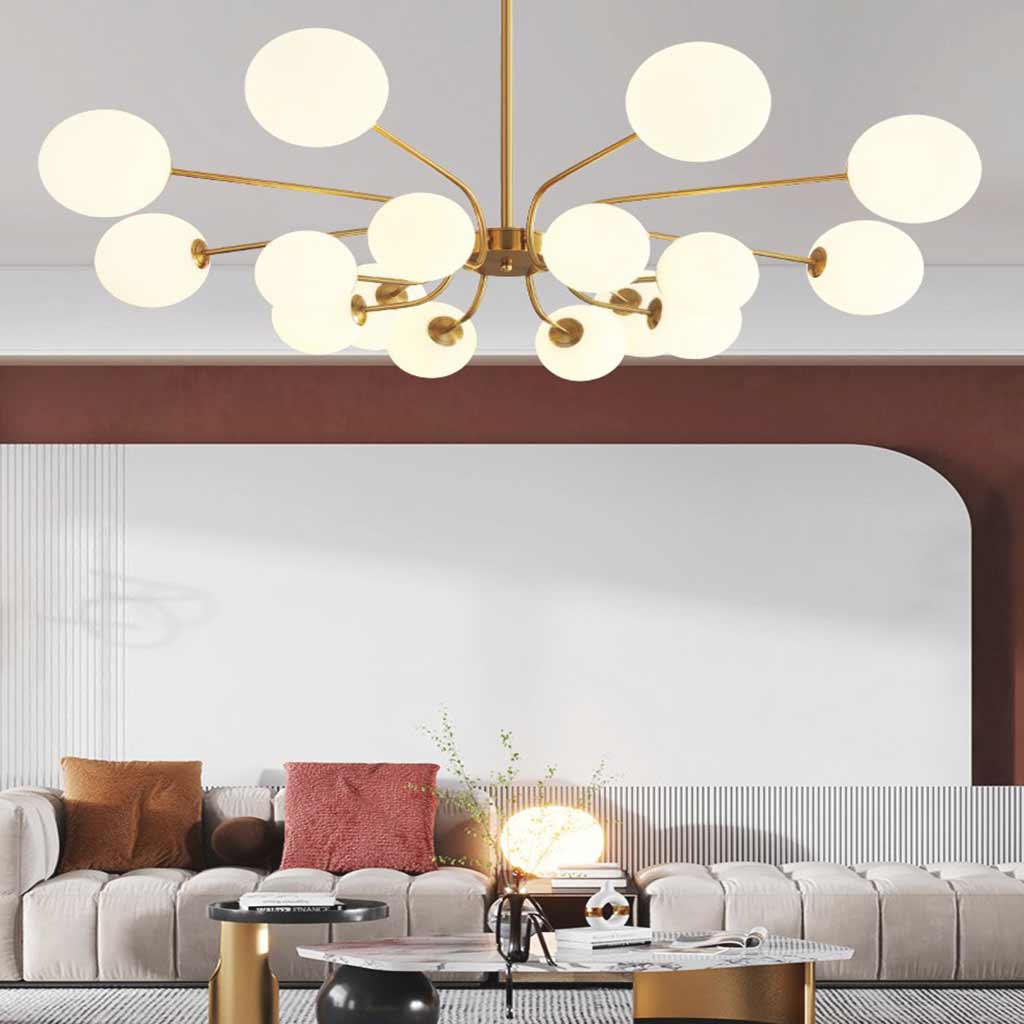 Glaskugel-Kronleuchter im nordisch-modernen Stil, verstellbare Eisen-Hängelampe, Wohnzimmer, Schlafzimmer, Esszimmer | Sansoti