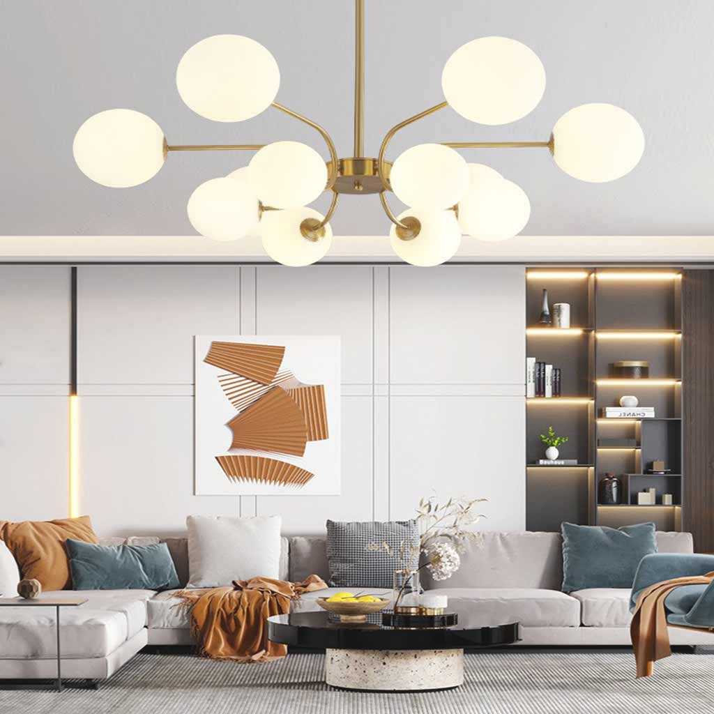 Glaskugel-Kronleuchter im nordisch-modernen Stil, verstellbare Eisen-Hängelampe, Wohnzimmer, Schlafzimmer, Esszimmer | Sansoti