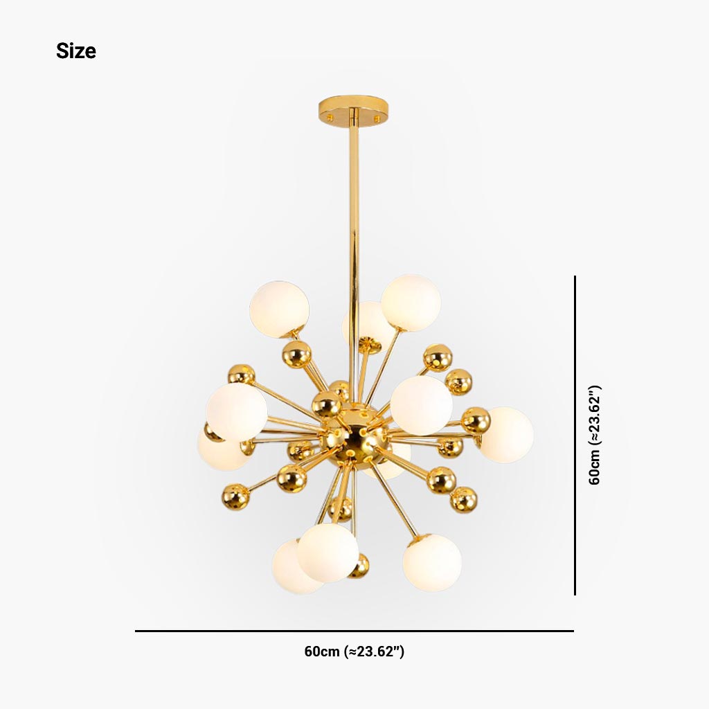 Glas-Hängeleuchte Goldfarben mit Milchglas Modernes Sputnik-Design 11–18 Leuchtpunkte Verstellbar Wohnzimmer | Sansoti