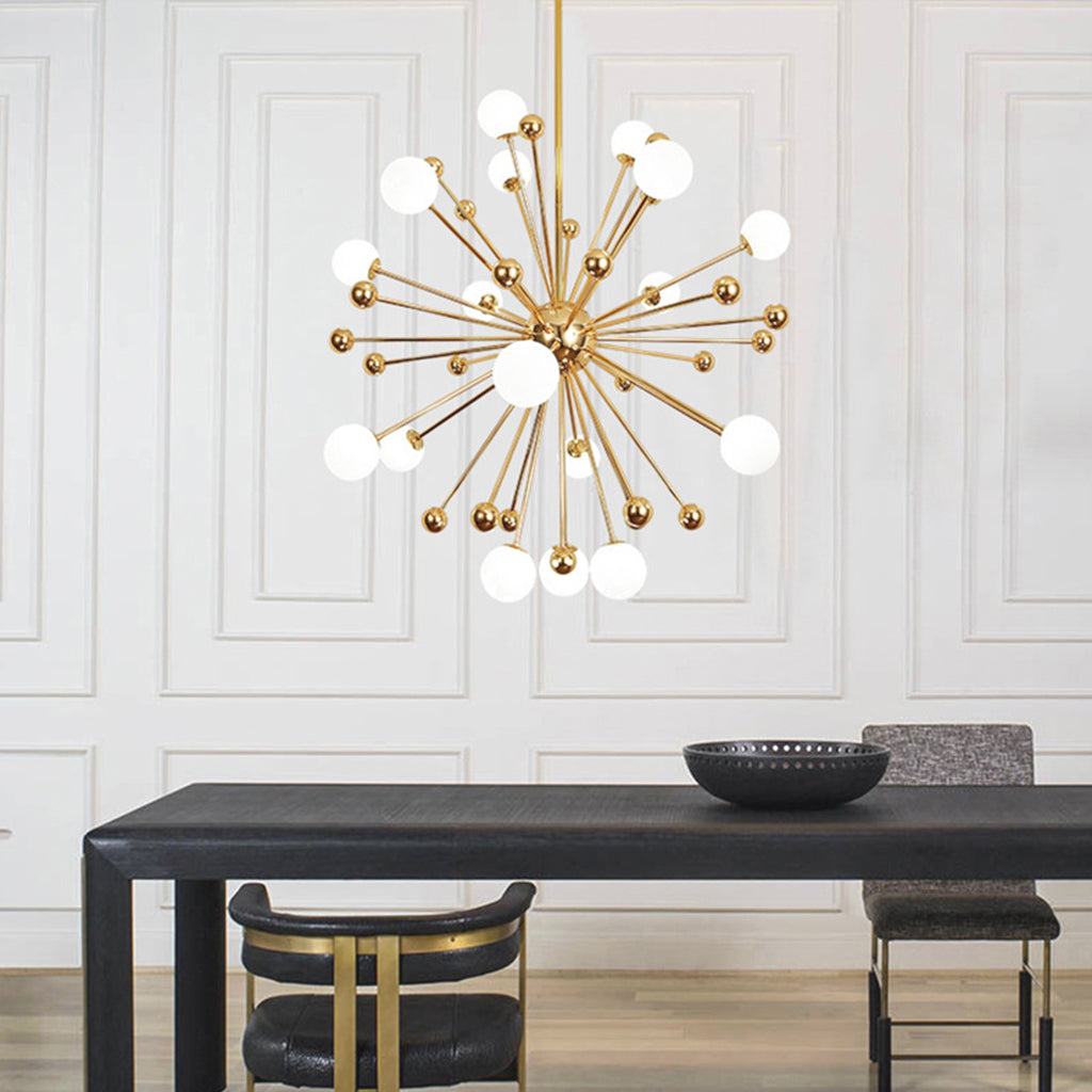 Glas-Hängeleuchte Goldfarben mit Milchglas Modernes Sputnik-Design 11–18 Leuchtpunkte Verstellbar Wohnzimmer | Sansoti