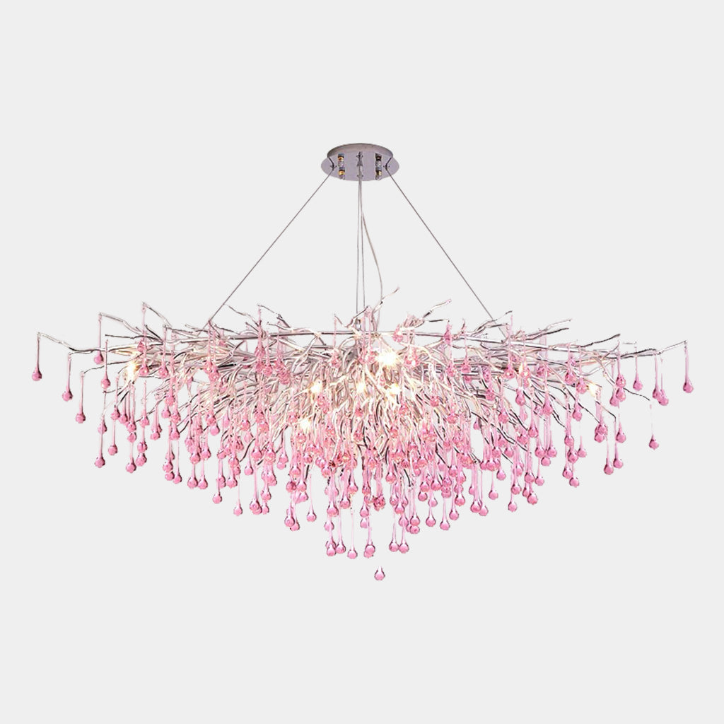 Kristallen Druppel Kroonluchter Takdesign Roze Blauw Rond Ovaal Dimbaar 40-250cm Meisjes Slaapkamer Plafondlamp | Sansoti