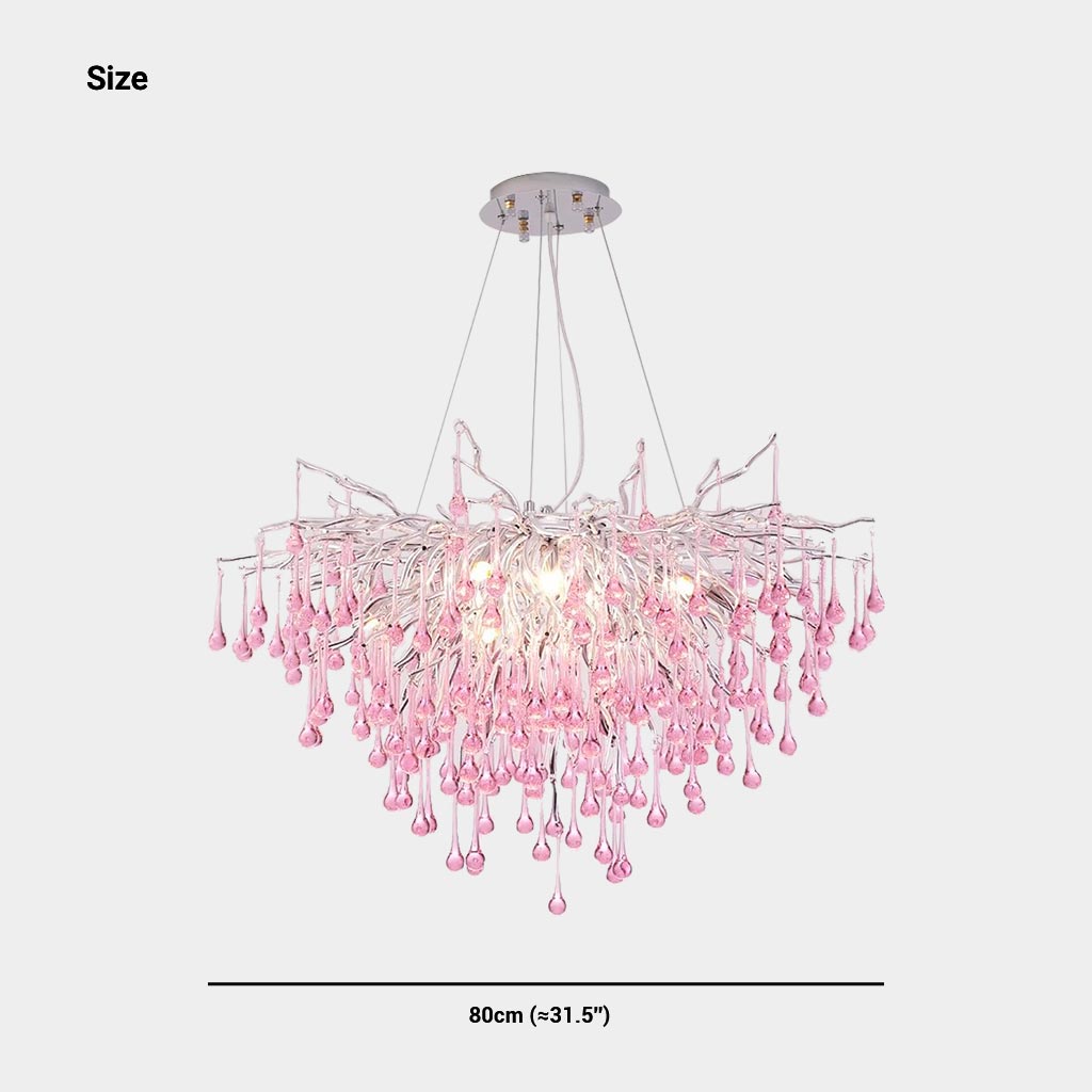 Kristallen Druppel Kroonluchter Takdesign Roze Blauw Rond Ovaal Dimbaar 40-250cm Meisjes Slaapkamer Plafondlamp | Sansoti