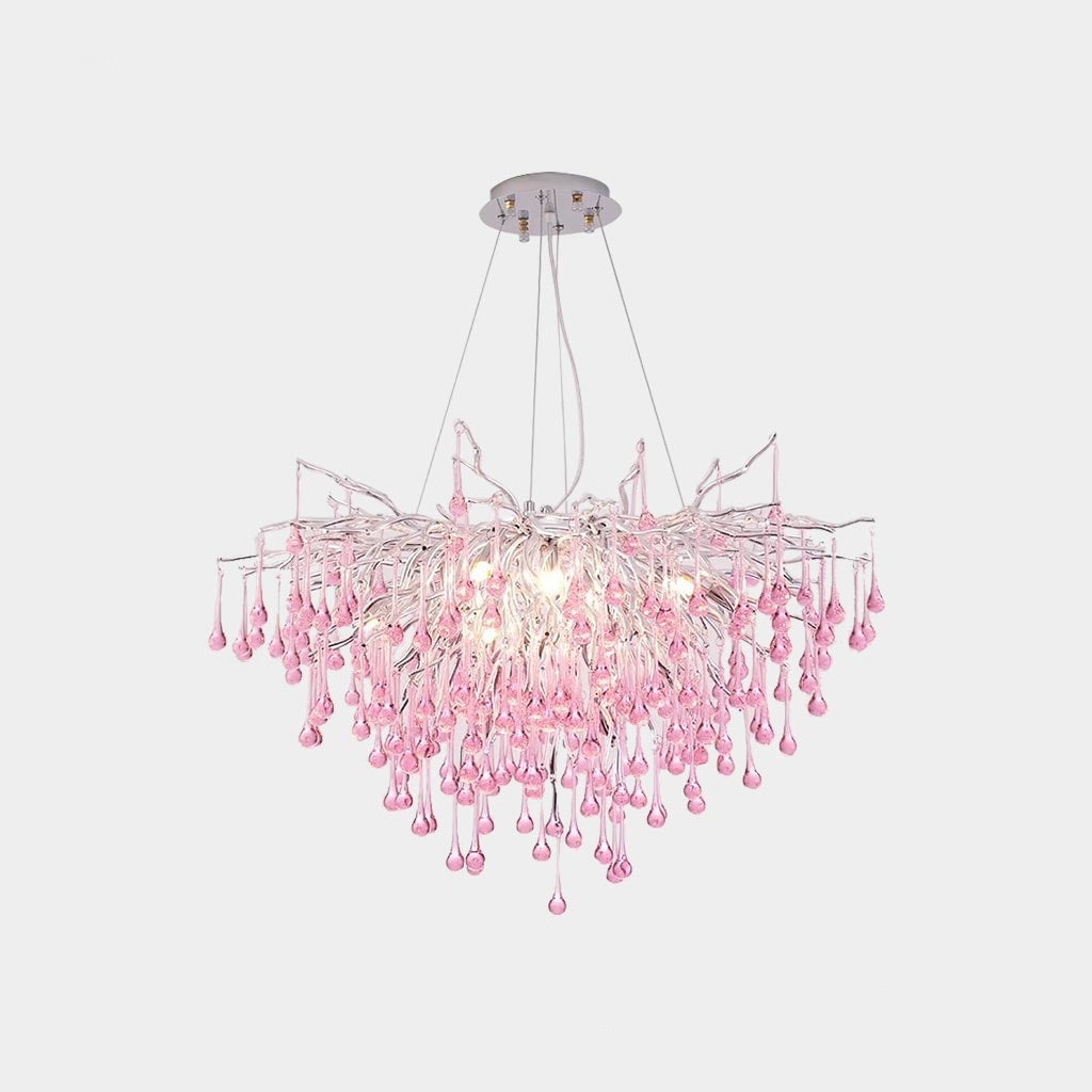 Kristallen Druppel Kroonluchter Takdesign Roze Blauw Rond Ovaal Dimbaar 40-250cm Meisjes Slaapkamer Plafondlamp | Sansoti
