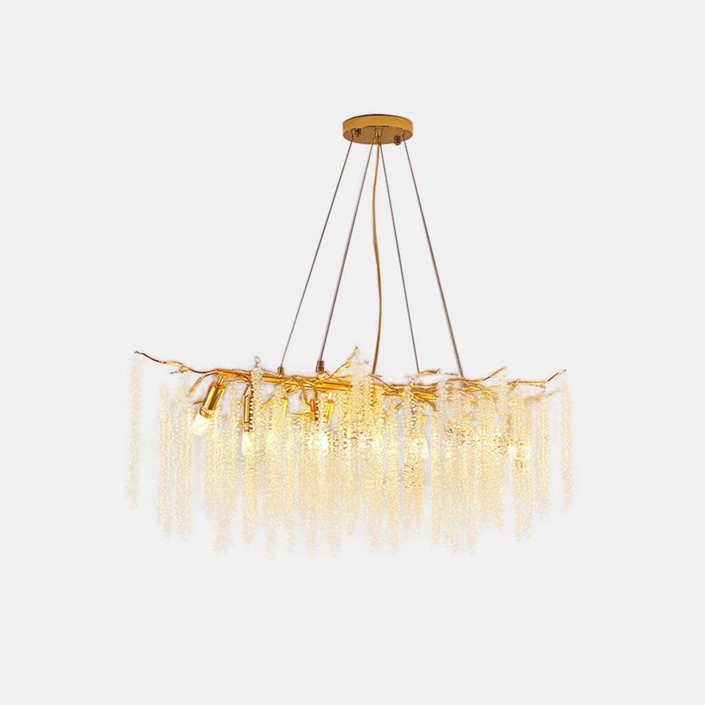 Kryształowy żyrandol z designem inspirowanym gałązkami wierzby, lampa sufitowa, złote aluminium, LED, regulowana barwa światła, jadalnia | Sansoti