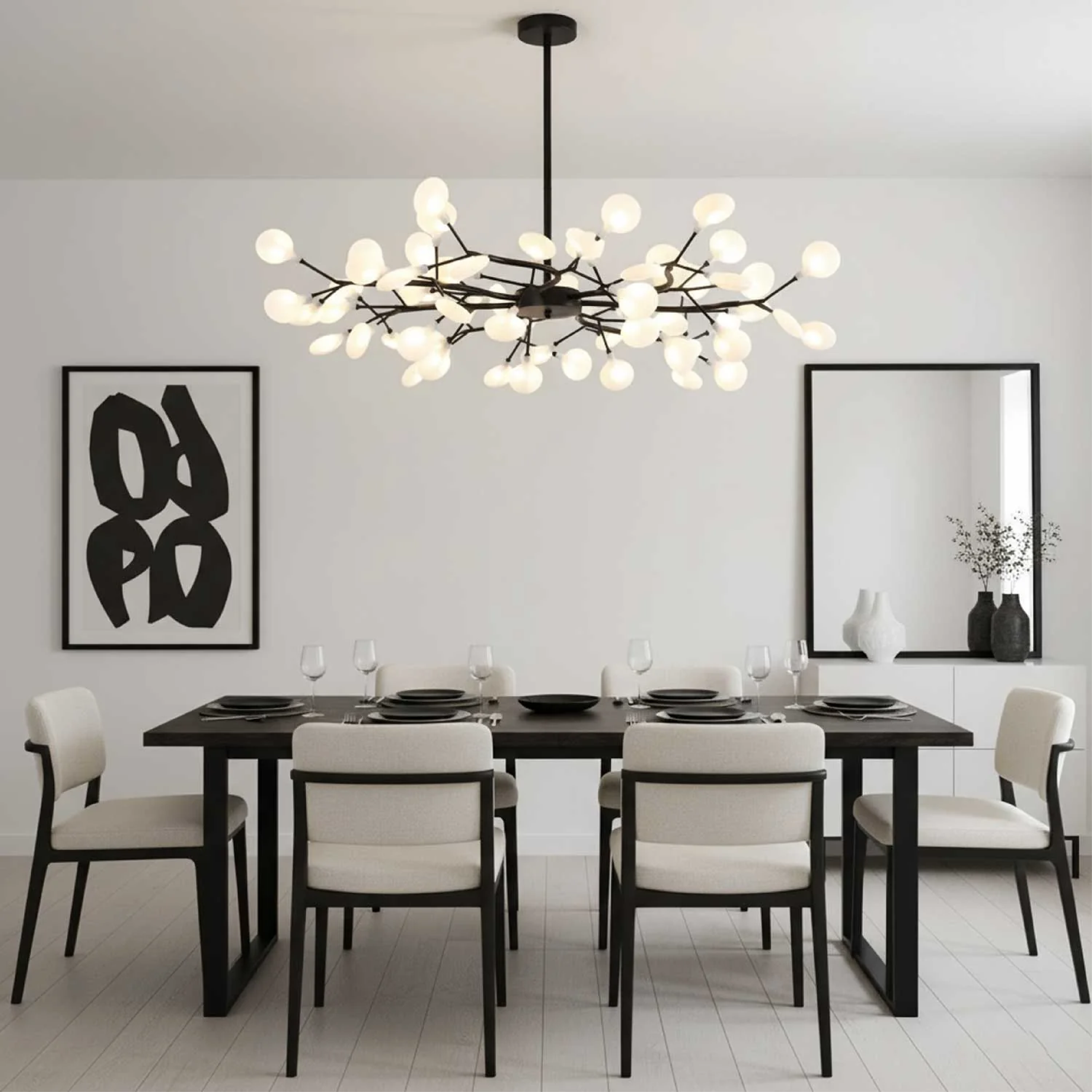 Firefly LED Kronleuchter G4 LED 3000K Schwarz/Weiß Esstisch Beleuchtung Modernes Design Deckenlampe Großer Raum | Restfield