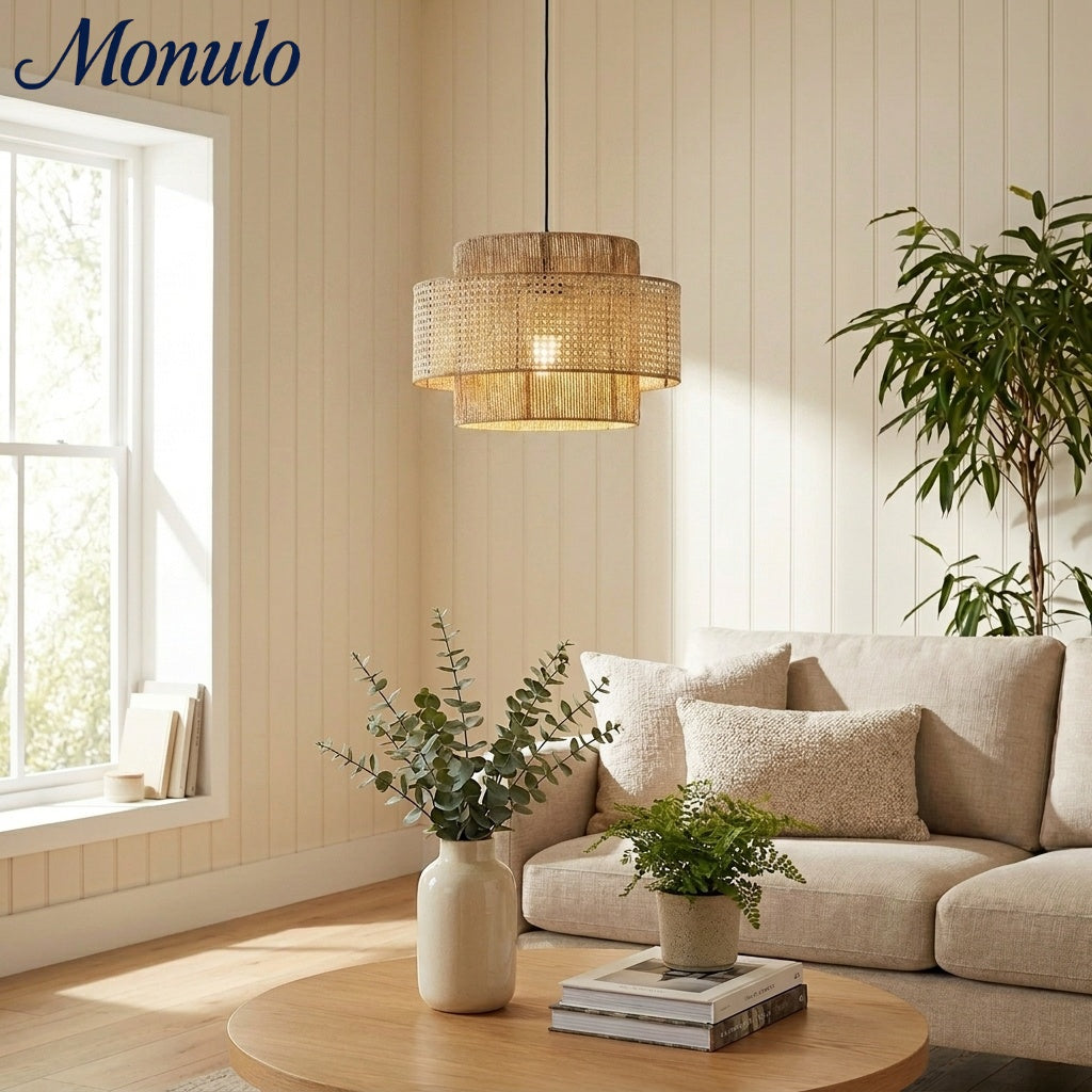 Handgeweven Hennep Hanglamp in Zen-Stijl – Natuurlijk Rotan Tromlamp voor Rustieke Sfeer | Sansoti