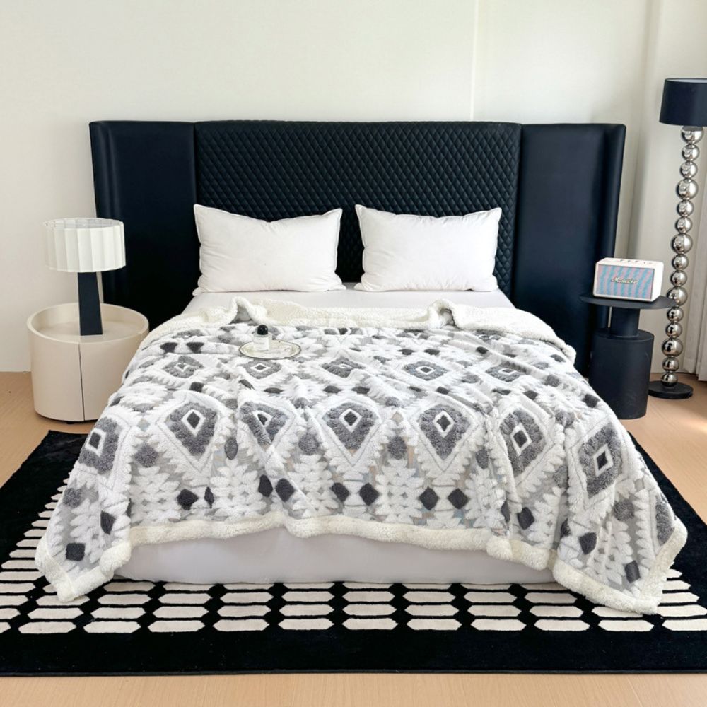 Doppelter Plaid mit geometrischem Muster aus Vintage-Mikrofaser für Wohnzimmer und Schlafzimmer, Sofadecke, weich, warm und komfortabel | Sansoti