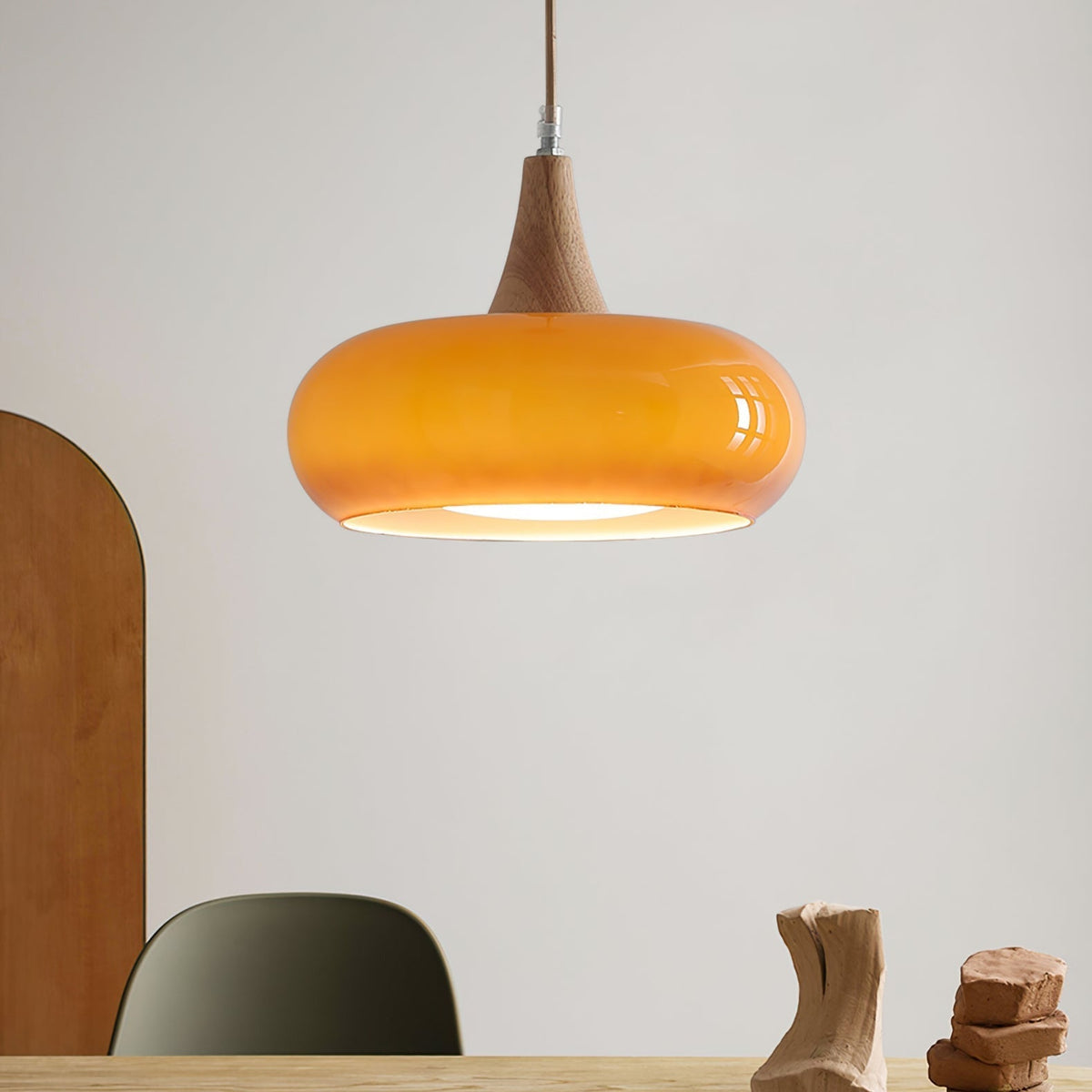 Glazen Hanglamp met Houten Frame – Elegant & Sfeervol – Perfect voor Eetkamer Woonkamer Slaapkamer Kantoor | Sansoti