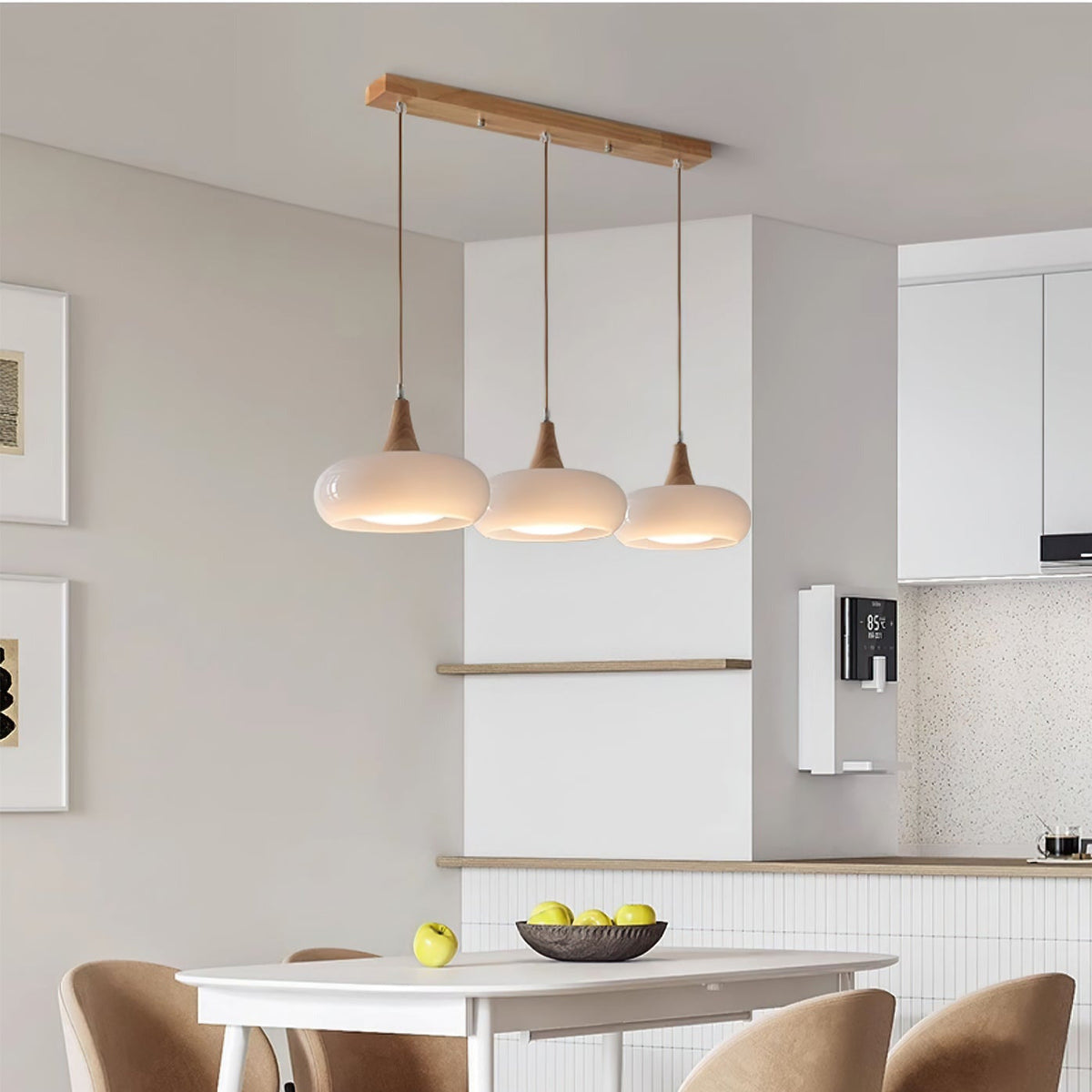 Glazen Hanglamp met Houten Frame – Elegant & Sfeervol – Perfect voor Eetkamer Woonkamer Slaapkamer Kantoor | Sansoti