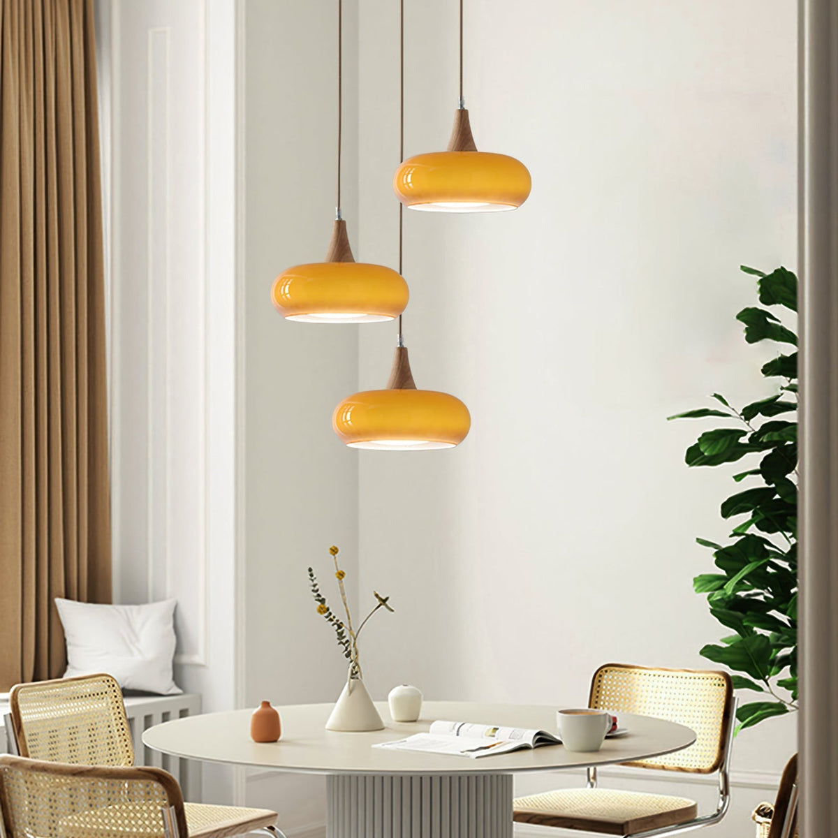 Glazen Hanglamp met Houten Frame – Elegant & Sfeervol – Perfect voor Eetkamer Woonkamer Slaapkamer Kantoor | Sansoti