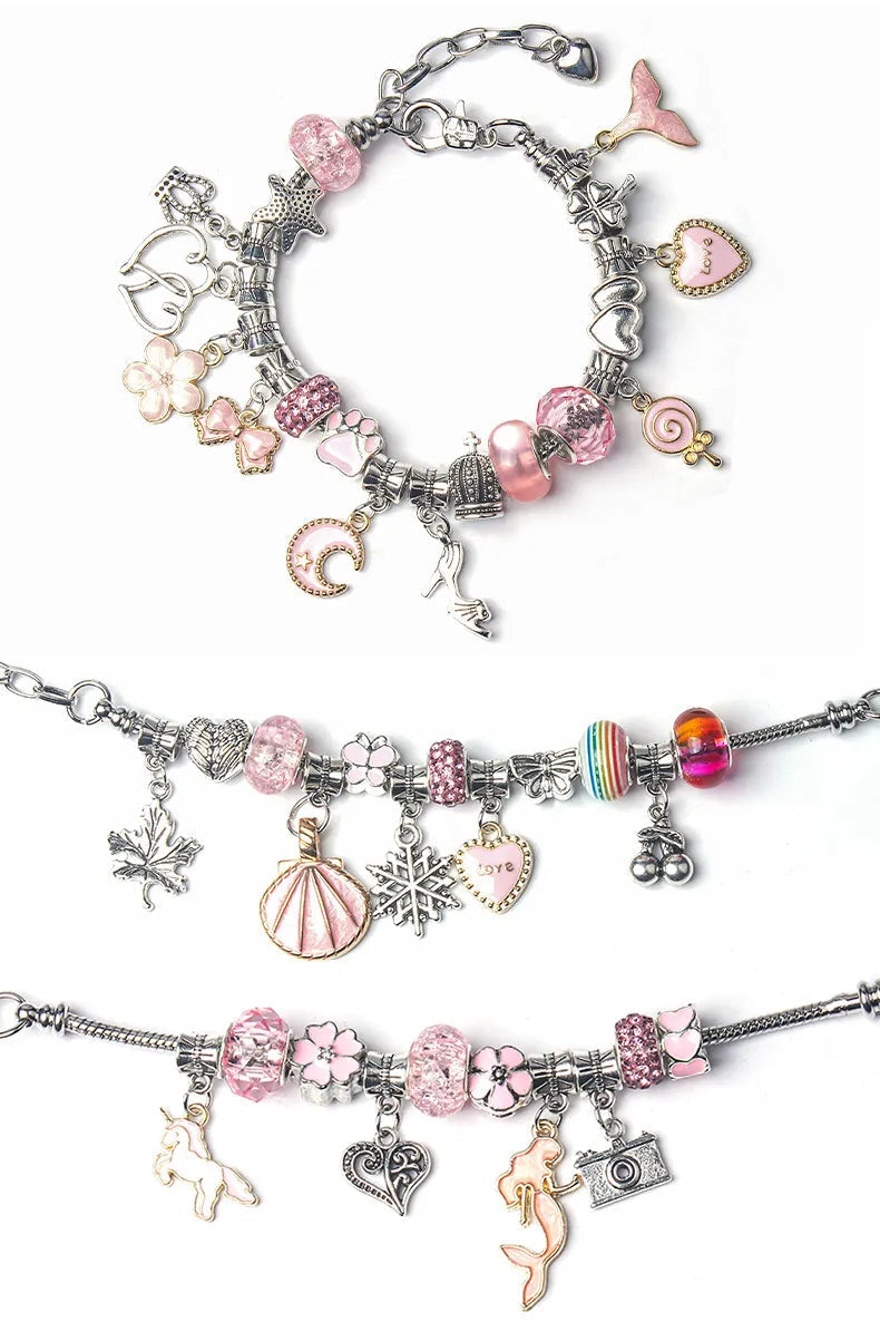 Armbänder-Bastelset für Kinder mit Perlen und Anhängern – kreatives Bastelspiel zum Schmuckmachen, Spielzeug für Mädchen | Sansoti