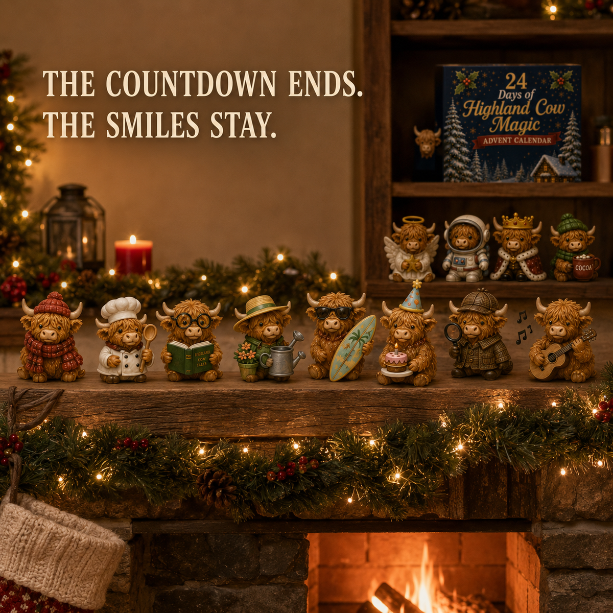 Calendrier de l'Avent avec 24 figurines de vaches Highland, compte à rebours de Noël, décoration, coffret de collection, idée de cadeau festif | Sansoti